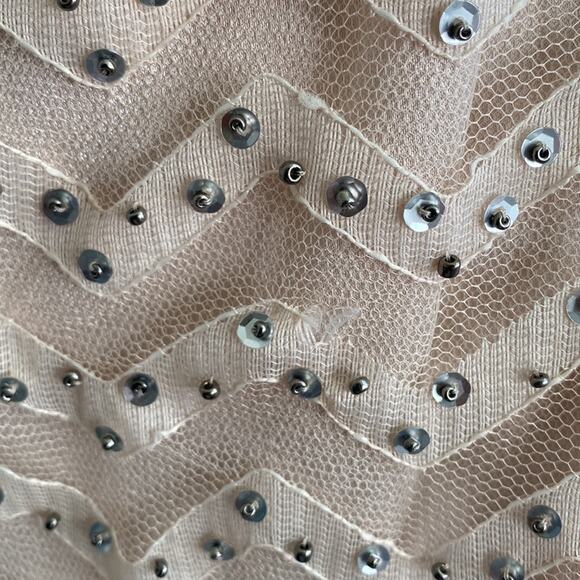 AIDAN MATTOX Dress Women's Size 8 Cream Sheer Sequin Chevron Wedding Cocktail - Picture 12 of 16